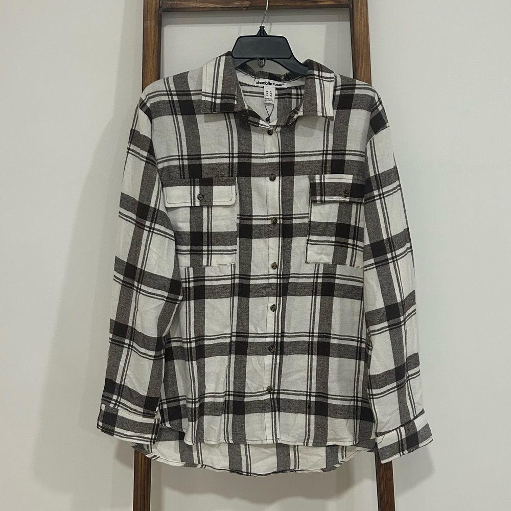 Charlotte Russe Brown and White Flannel Plaid Shirt